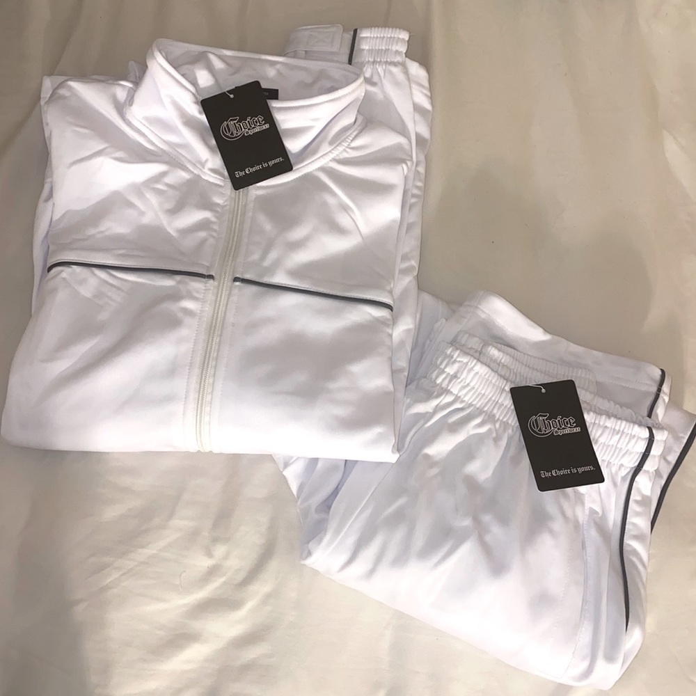 Men’s white grey stripe sweat suit